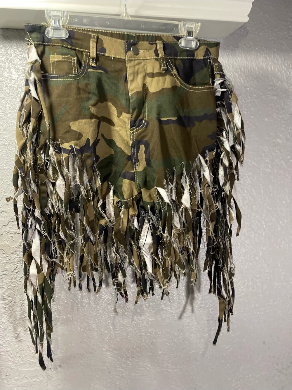 Women's Camouflage Fringe Jean Shorts - Olive Camo